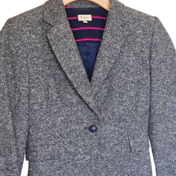 Women's CREMIEUX Tweed Elbow Patch Blazer sz 0 - Picture 3 of 11